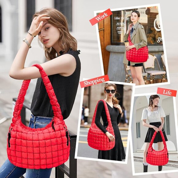 Fashionable Large Quilted Puffer Tote - Versatile Hobo Shoulder Bag for Women - Picture 7 of 7